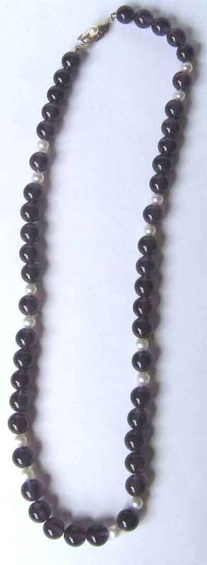 Genuine 8mm Amethyst  Beads and Cultured Pearls Necklace with Silver and Pealrl clasp