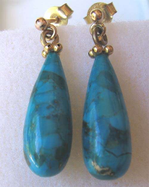 Lovely  9ct  solid Gold and Genuine Turquoise Drop Earrings
