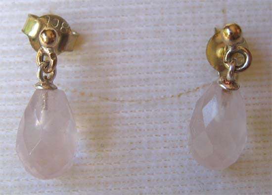 9ct  solid Gold and Genuine Pink Quartz Drop Earrings