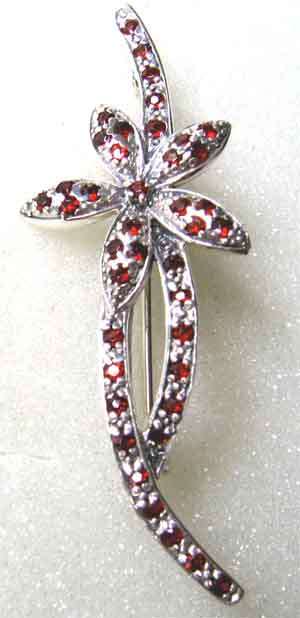 Sterling Silver Genuine Garnets   `` Flower ``   Brooch
