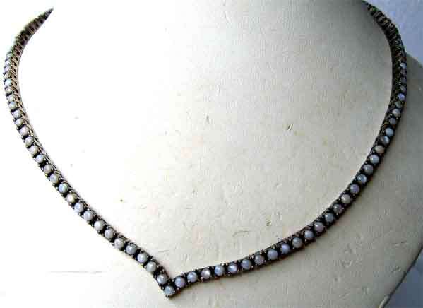 Sterling Silver  Opals Necklace