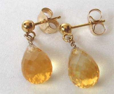 Solid  14 ct Gold and Genuine Citrine Drop Earrings