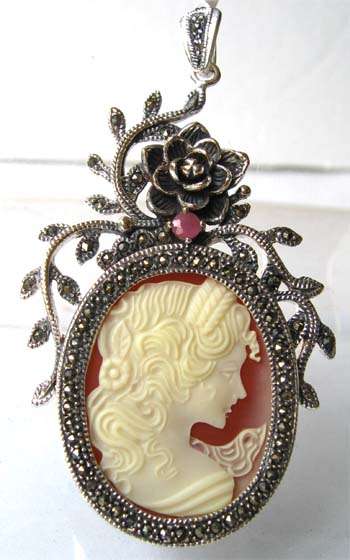 Solid -Sterling Silver, Marcasite  and Ruby Pendant & Brooch