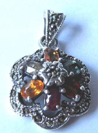Sterling Silver , Marcasite and Turmalines Pendant