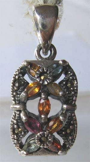 Genuine Multy color  Tourmalines in 925 Sterling Silver Pendant