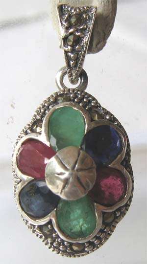 Precious Stones in Sterling Silver Pendant