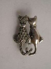 Silver Kitty Brooch with Marcasite.