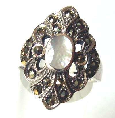 925  Sterling Silver , Marcasite & MOP  Ring