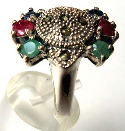 Precious Stones in Sterling Silver Ring