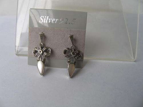 Art -Deco Style , 925 Solid Sterling Silver MOP &  Marcasite earrings