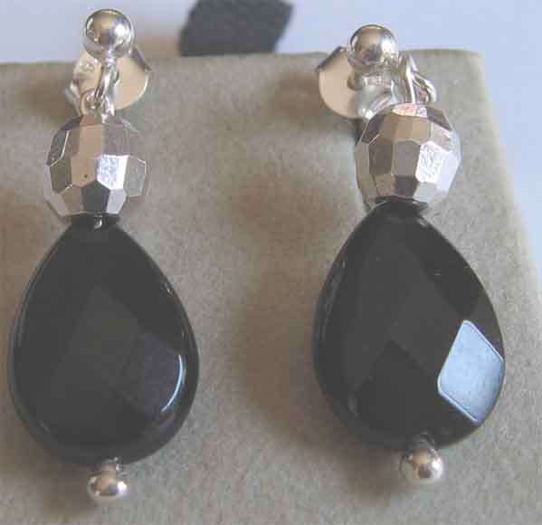 A pair of   925 Sterling Silver  and Black Onyx  Drop Earrings
