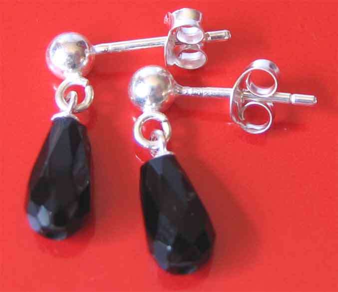 A pair of   925 Sterling Silver  and Drop Black Onyx Earrings