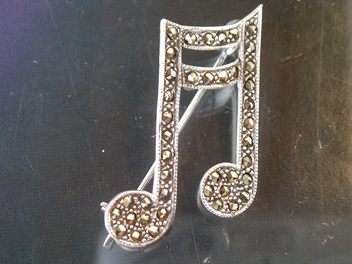 Beautiful, Sterling Silver and Marcasite Music Note Brooch