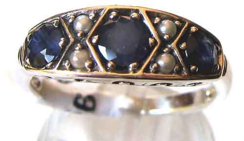 Lovey ,  Blue Sapphire and Seed Peals in Sterling Silver Ring