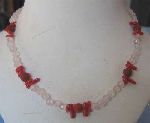 Lovery Genuine Pink Quartz and Coral Necklace
