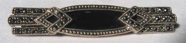 Elegant   925 -Sterling Silver Marcasite & Black Onyx Brooch