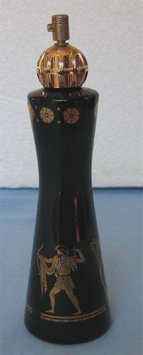 Attractive Glass Perfume Bottle with 24 carat gold Greek figure
