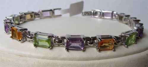 Solid  925 -Sterling Silver & Genuine  Peridot, Citrines and Amethyst Bracelet
