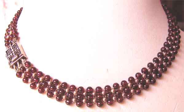 Garnets and Crystal Necklace with Silver Clasp