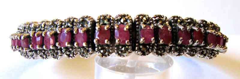 Remarcable Silver , Marcasite and Genuine Rubies Bracelet.