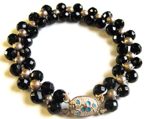 Sterling Silver Clasp + Silver Beads  and Genuine Black Onyx Bracelet.
