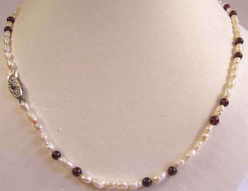 Genuine Garnets and Fresh Water Pearls Necklace.