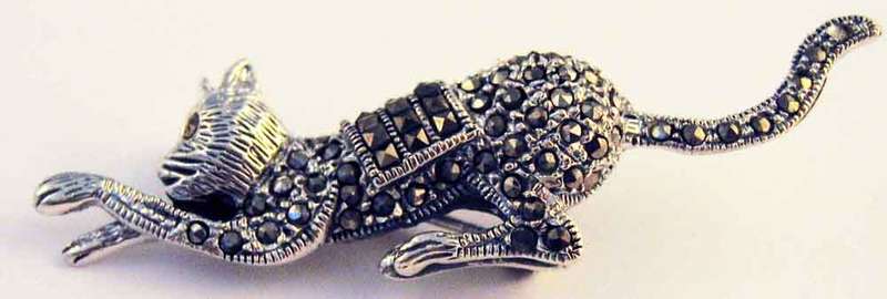 Sterling Silver and Marcasite  ` Cat ` Brooch