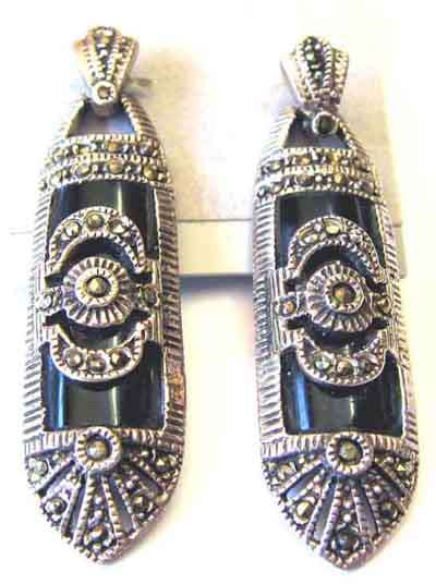 Exquisite, A pair of Sterling Silver, Marcasite and Black Onyx Earrings.