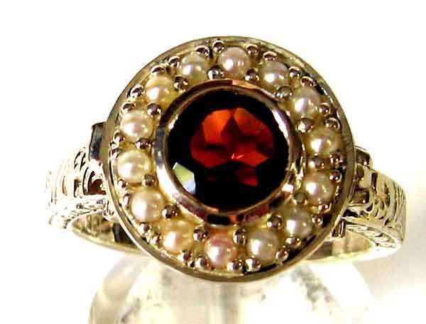 Amazing Silver and Genuine Garnet and Pearls Ring