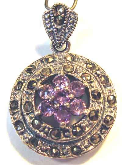 Lovely Sterling Silver , Marcasite and Amethysts Pendant.