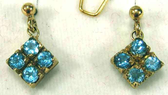 9ct  Solid Gold and Genuine Blue Topaz Earrings.