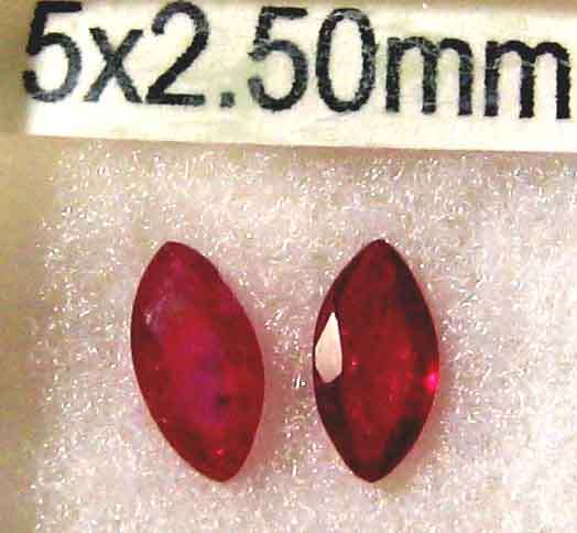 Genuine 2 Pieces, one lot of 5.00 x 2,50 mm marquise cut Ribies, T. W. 0.55 ct.