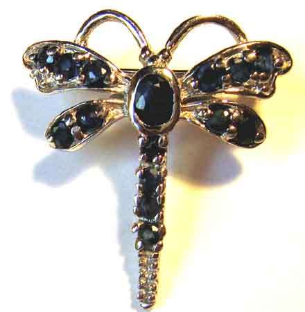 Lovely Sterling Silver and Genuine Blue Sapphires ` Dragonfly` Brooch.