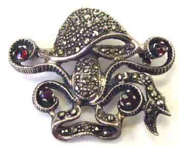 LOVELY, SILVER, MARCASITE & GENUINE GARNETS ``  MUSHROOM ``  BROOCH.