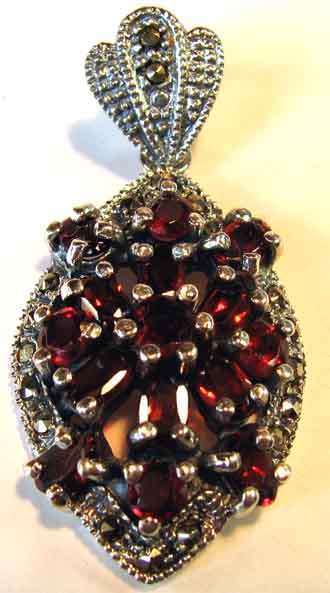 Terrific, Sterling Silver , Marcasite and Garnets Pendant.