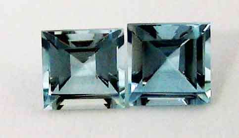 1 lot, 2 Pieces of 3.00 x 3.00 mm square cut Aquamarines, T. W. 0.27 ct.