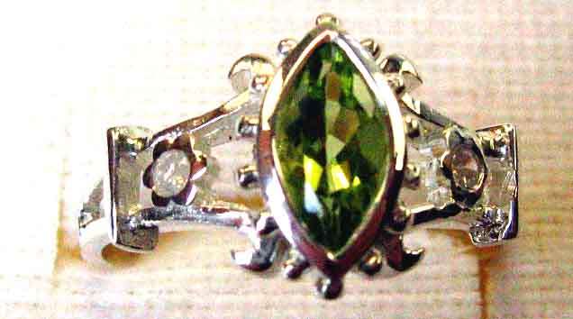 Sterling Silver Ring with Genuine Peridot and Diamonds.