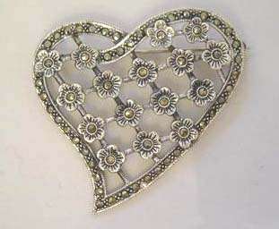 Sterling Silver and Marcasite -Heart  shaped Brooch.