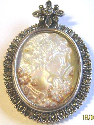 Mother of Pearl Cameo and Marcasite in Sterling Silver.