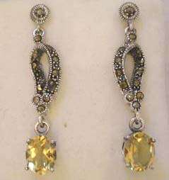 Long Sterling Silver and Citrine Earrings.
