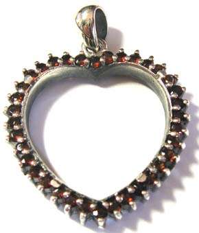 Sterling Silver and Garnets Heart  Pendant.