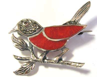 STERLING SILVER, MARCASITE BIRD  BROOCH
