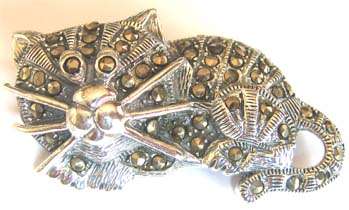 925 - Sterling Silver and Marcasite Cat [` pretty boy `]  Brooch.