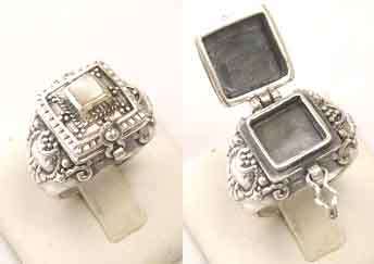 Spectacular -Sterling Silver and Mother of Pearl Poison Ring.