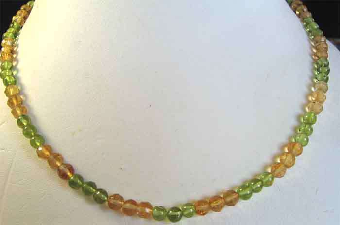 CITRINE AND PERIDOT, FACETED BEADS NECKLACE