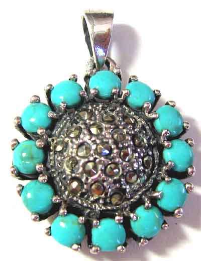 Superb, Sterling Silver , Marcasite and Turquoise Pendant