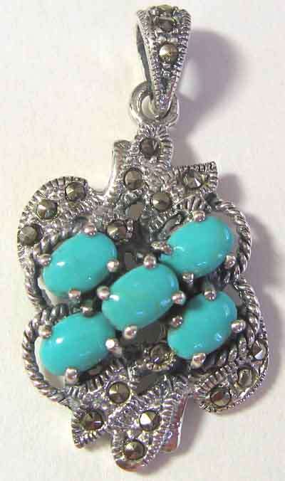 925 Sterling Silver, Marcasite and Turquoise Pendant.
