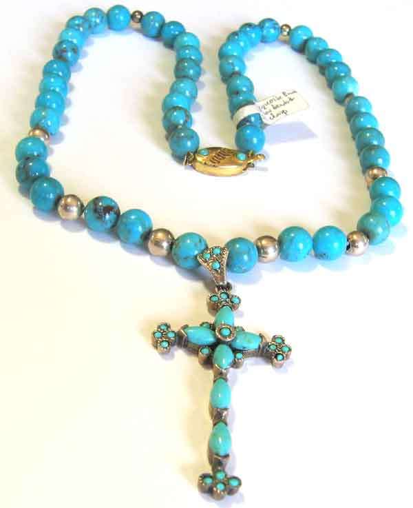 Gorgeous Sterling Silver and  Genuine Turquoise Necklace and Cross/ Pendant.