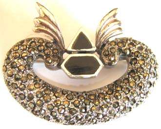 Sterling Silver, Marcasite and Black Onyx Brooch