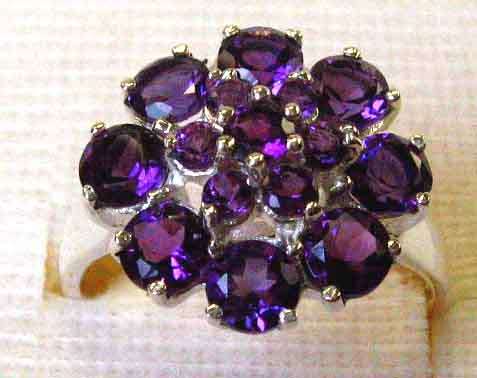 Genuine Sterling Silver Cluster and Genuine Amethysts  Ring
